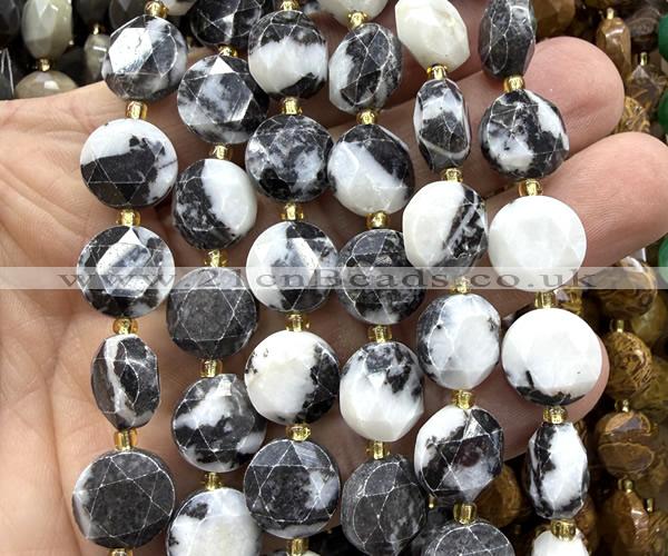 CCB2350 15 inches 12mm faceted coin black & white jasper beads