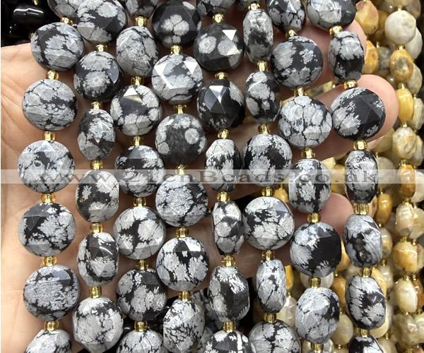 CCB2353 15 inches 12mm faceted coin snowflake obsidian beads
