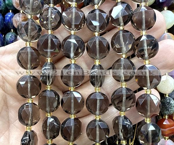CCB2354 15 inches 12mm faceted coin ice black obsidian beads