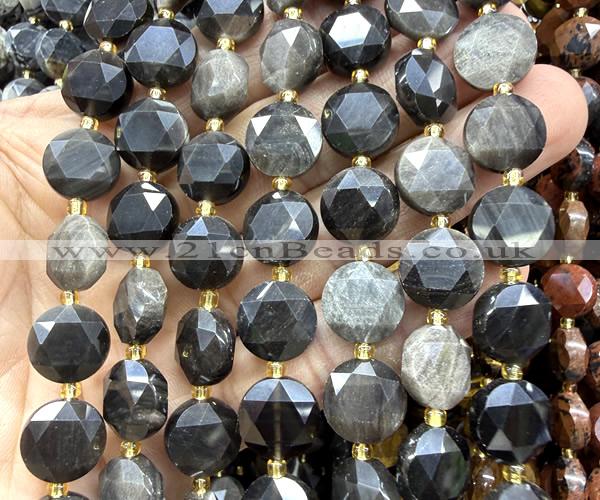 CCB2355 15 inches 12mm faceted coin silver obsidian beads