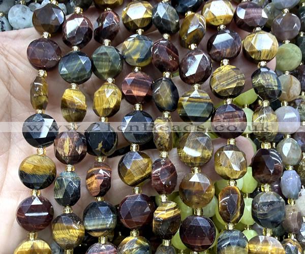 CCB2365 15 inches 12mm faceted coin mixed tiger eye beads