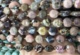 CCB2368 15 inches 12mm faceted coin rhodonite gemstone beads
