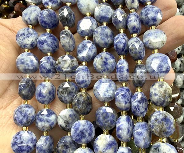CCB2374 15 inches 12mm faceted coin blue spot stone beads