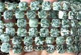 CCB2404 15 inches 10mm faceted square green spot stone beads