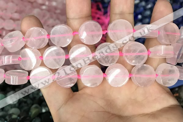 CCB501 15.5 inches 14mm coin rose quartz beads wholesale