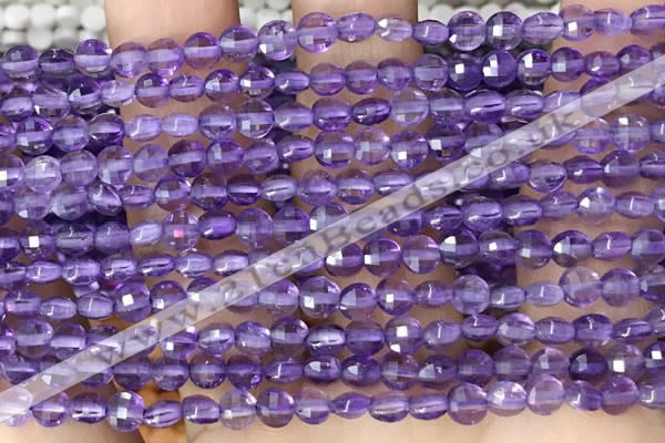 CCB531 15.5 inches 4mm faceted coin amethyst gemstone beads