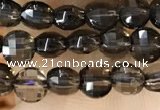 CCB534 15.5 inches 4mm faceted coin smoky quartz beads