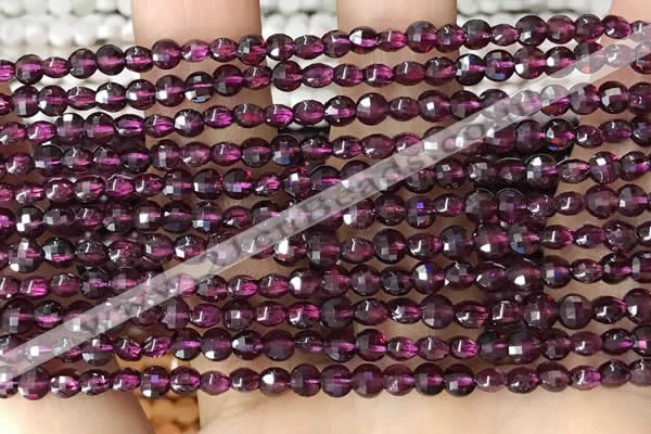 CCB537 15.5 inches 4mm faceted coin purple garnet beads wholesale