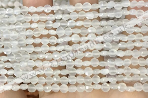 CCB542 15.5 inches 4mm faceted coin white moonstone beads