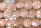 CCB543 15.5 inches 4mm faceted coin peach moonstone beads