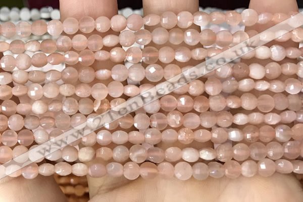 CCB543 15.5 inches 4mm faceted coin peach moonstone beads