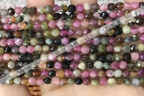 CCB545 15.5 inches 4mm faceted coin tourmaline gemstone beads