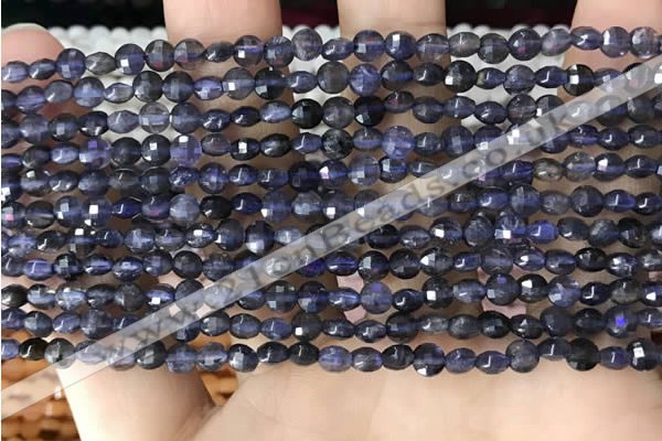 CCB546 15.5 inches 4mm faceted coin iolite gemstone beads