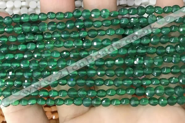 CCB548 15.5 inches 4mm faceted coin green agate beads