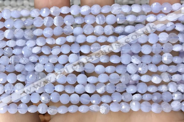 CCB551 15.5 inches 4mm faceted coin blue lace agate beads