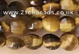 CCB555 15.5 inches 4mm faceted coin yellow tiger eye beads