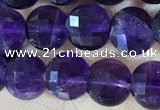 CCB601 15.5 inches 6mm faceted coin natural amethyst beads wholesale