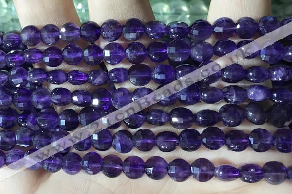 CCB601 15.5 inches 6mm faceted coin natural amethyst beads wholesale