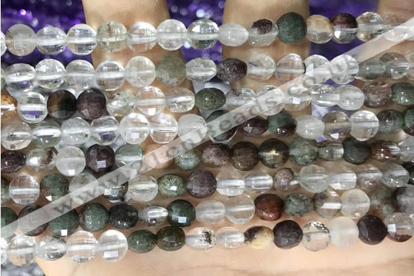 CCB604 15.5 inches 6mm faceted coin green phantom quartz beads