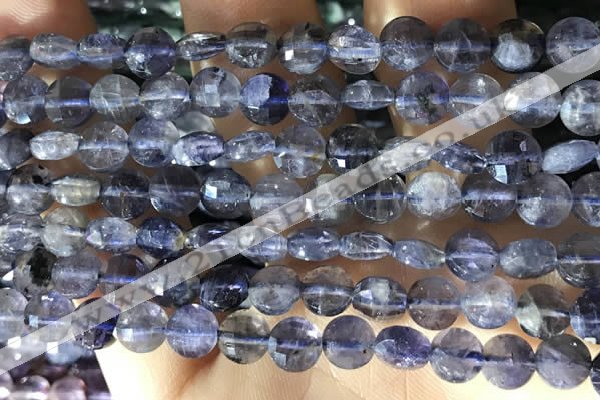 CCB606 15.5 inches 6mm faceted coin iolite gemstone beads