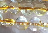 CCB610 15.5 inches 6mm faceted coin golden rutilated quartz beads