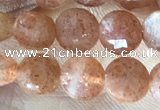 CCB628 15.5 inches 6mm faceted coin natural sunstone gemstone beads
