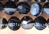 CCB631 15.5 inches 6mm faceted coin black line agate beads