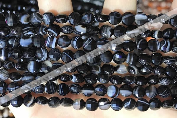 CCB631 15.5 inches 6mm faceted coin black line agate beads