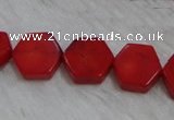 CCB64 15.5 inches 13mm hexagon red coral beads Wholesale