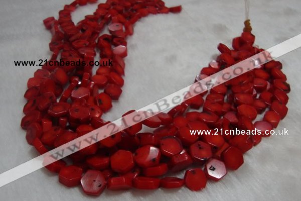 CCB64 15.5 inches 13mm hexagon red coral beads Wholesale