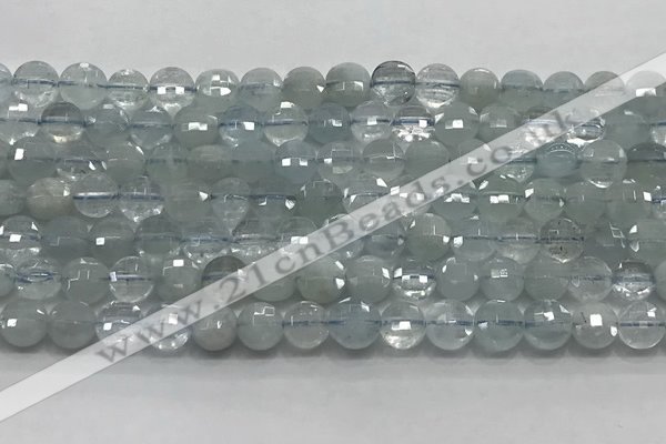 CCB700 15.5 inches 6mm faceted coin aquamarine gemstone beads