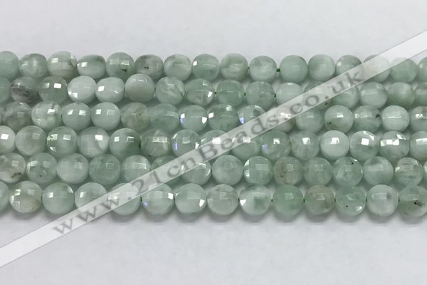 CCB708 15.5 inches 6mm faceted coin green angel skin gemstone beads