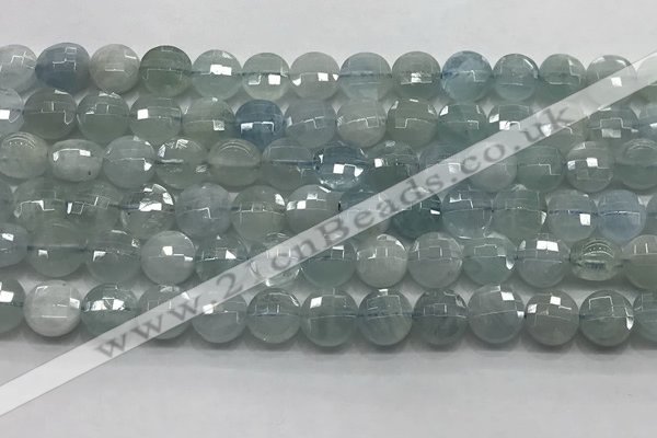 CCB720 15.5 inches 8mm faceted coin aquamarine gemstone beads