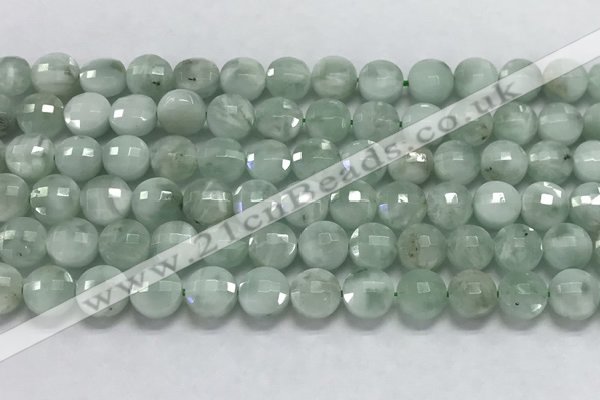 CCB729 15.5 inches 8mm faceted coin green angel skin gemstone beads