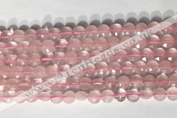 CCB759 15.5 inches 8mm faceted coin rose quartz beads