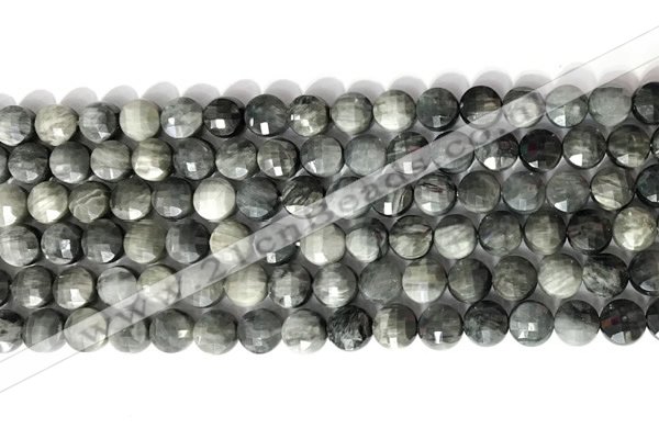 CCB765 15.5 inches 8mm faceted coin eagle eye jasper beads