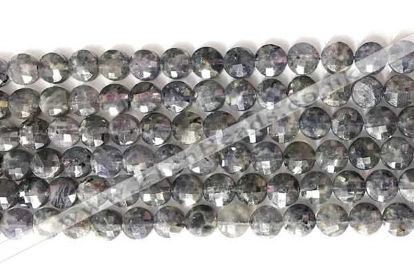 CCB772 15.5 inches 8mm faceted coin iolite gemstone beads