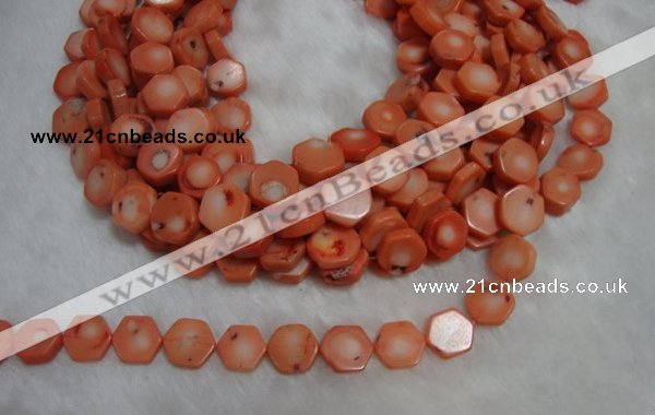 CCB85 15.5 inches 13mm hexagon pink coral beads Wholesale