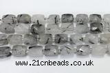 CCB887 11*15mm-12*16mm faceted cuboid black rutilated quartz beads wholesale