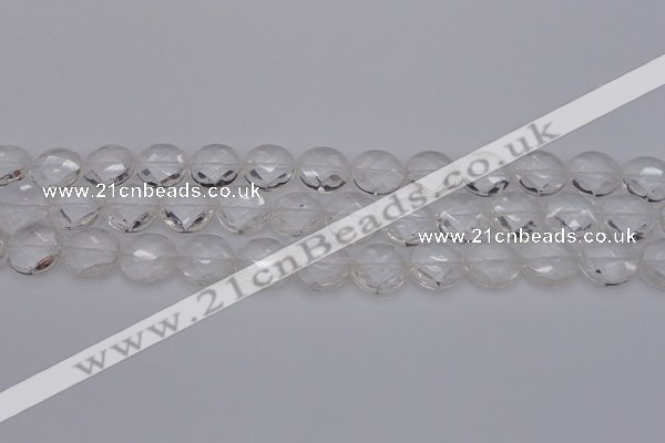 CCC504 15.5 inches 12mm faceted coin natural white crystal beads