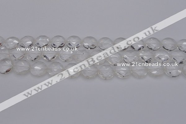 CCC505 15.5 inches 14mm faceted coin natural white crystal beads