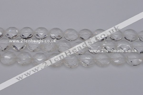 CCC509 15.5 inches 22mm faceted coin natural white crystal beads