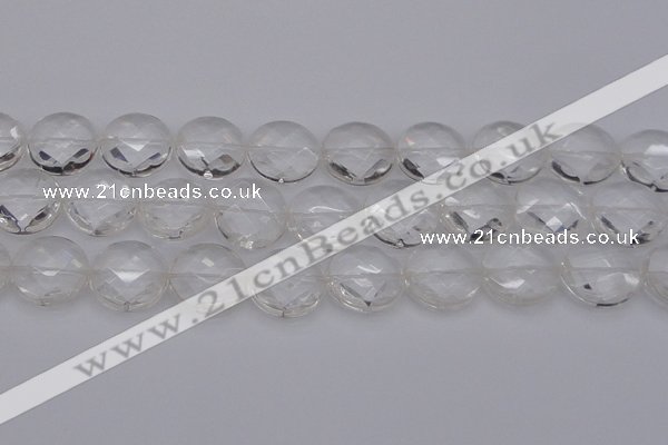 CCC510 15.5 inches 25mm faceted coin natural white crystal beads