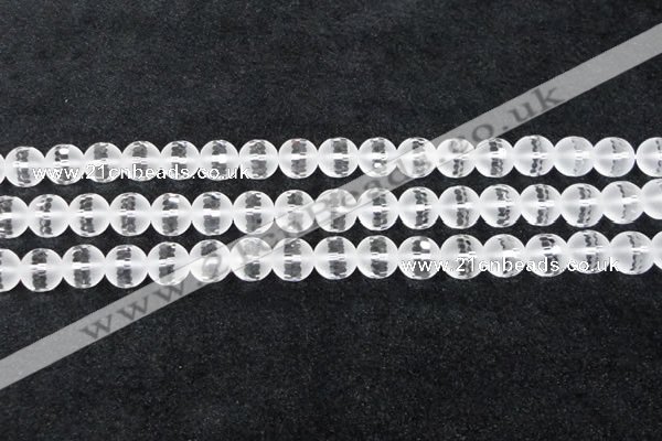 CCC614 15.5 inches 12mm faceted round matte natural white crystal beads