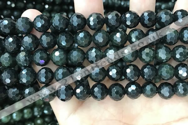 CCJ345 15.5 inches 10mm faceted round dark green jade beads