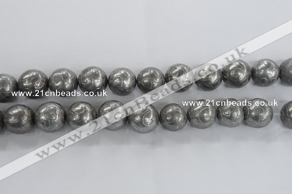 CCJ355 15.5 inches 25mm carved round plated China jade beads