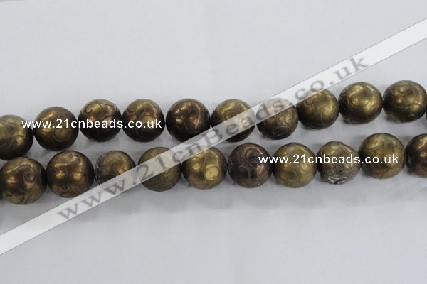 CCJ356 15.5 inches 25mm carved round plated China jade beads