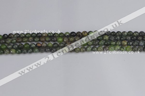 CCJ420 15.5 inches 4mm faceted round dendritic green jade beads