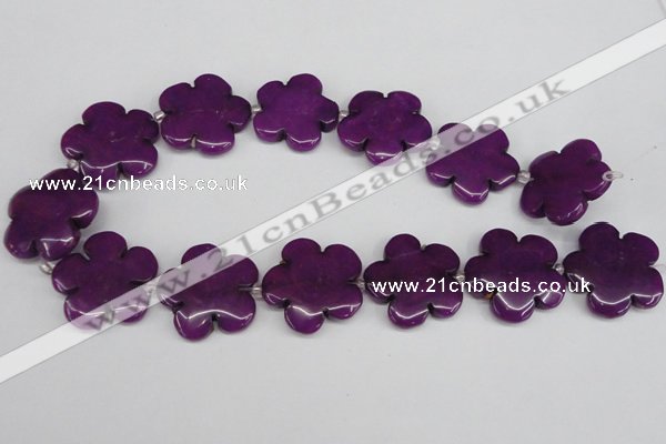 CCN2355 15.5 inches 30mm carved flower candy jade beads wholesale