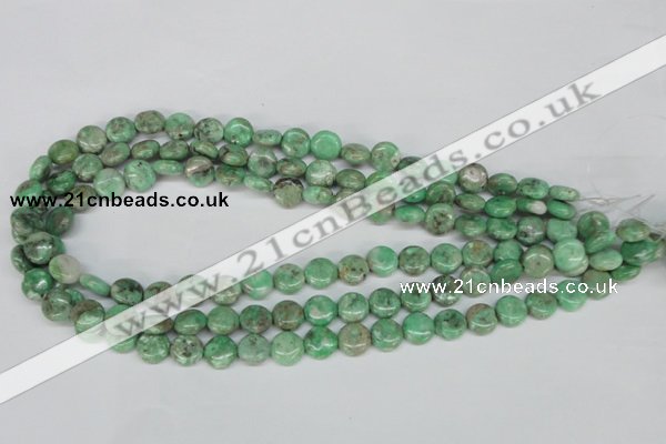 CCO110 15.5 inches 10mm flat round dyed natural chrysotine beads